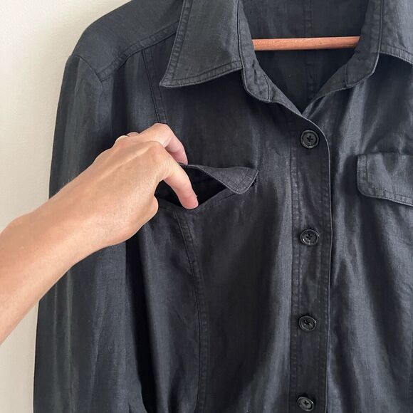 Vintage 100% Linen Lightweight Jacket 12 Black Old Money Preppy Nautical - Picture 9 of 11